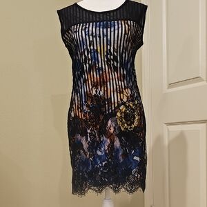 Alberto Makali Black and Blue Lace Mini Dress